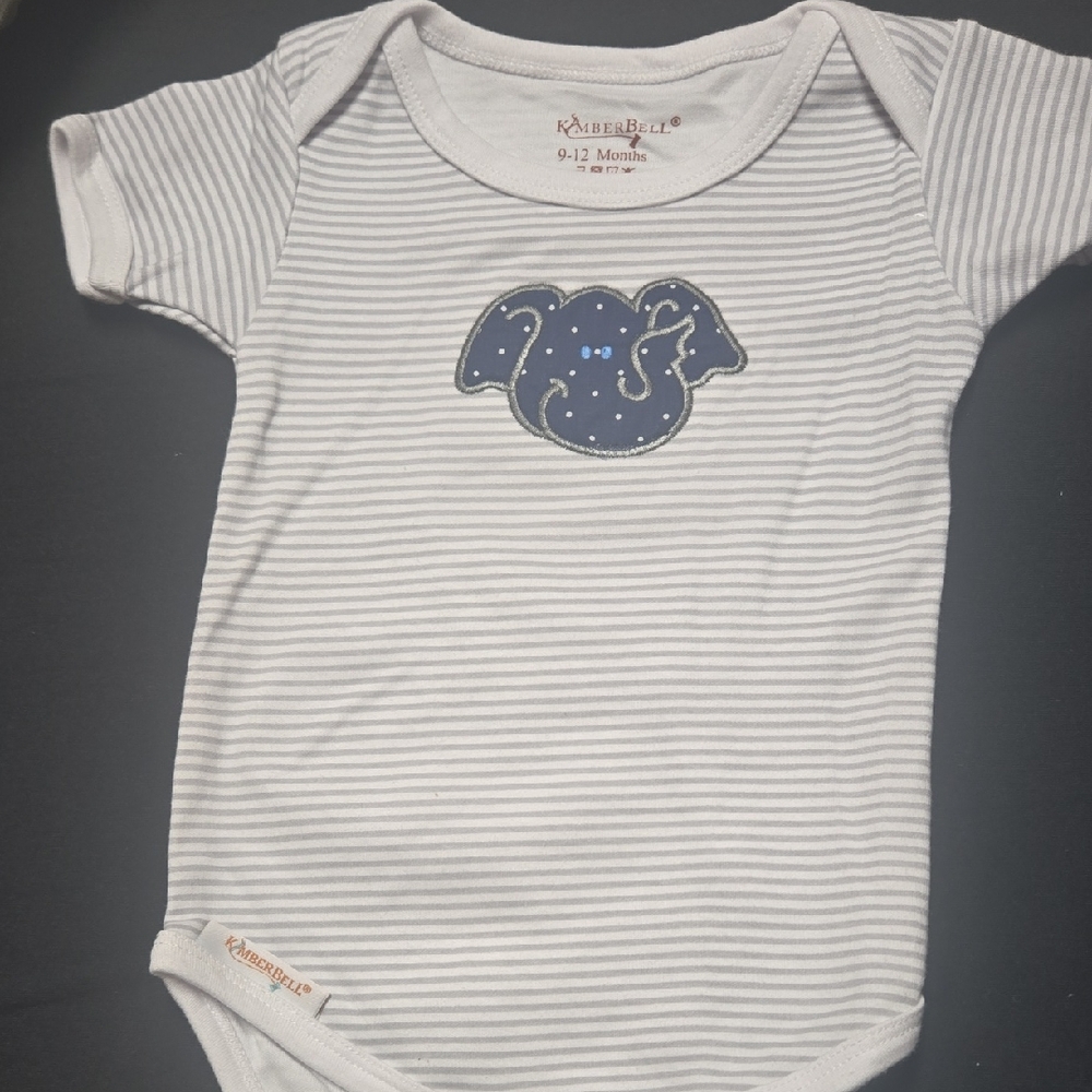 Striped Baby Onesie with Elephant Design 9-12mos
